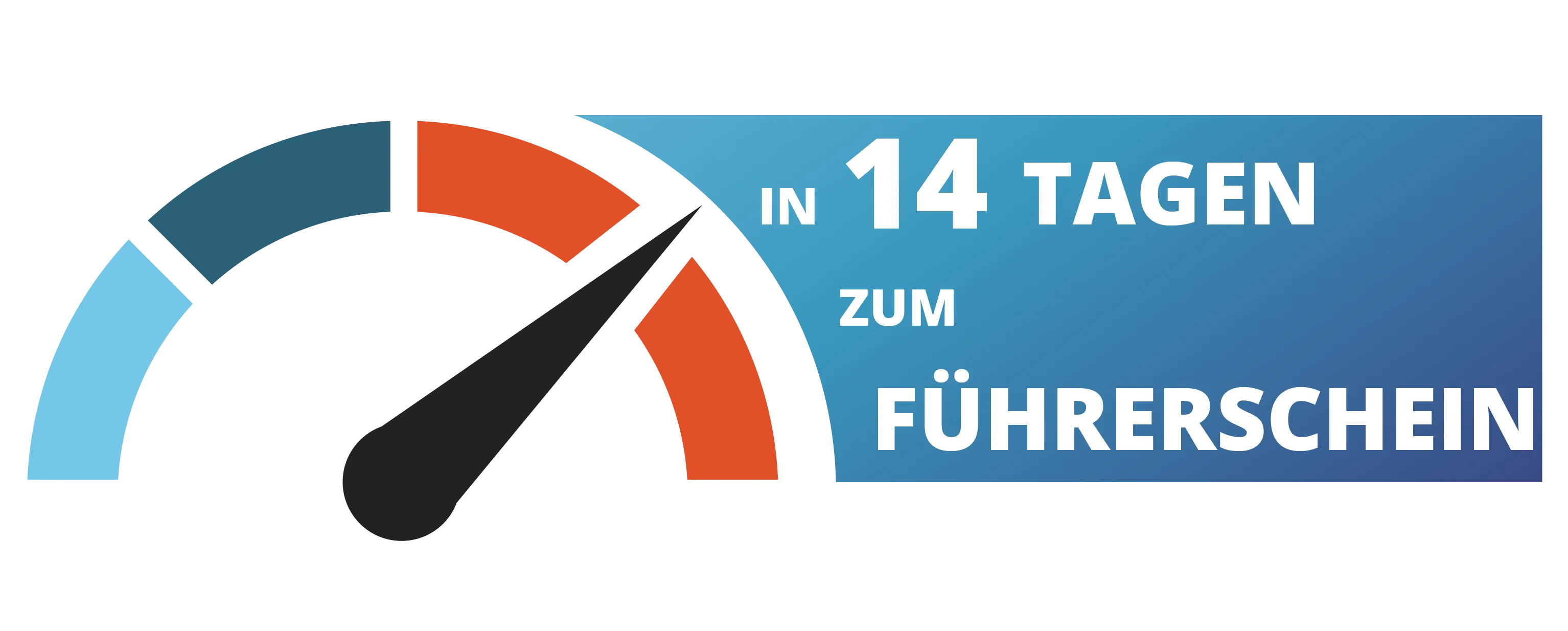 Werbebanner Intensivkurs einer Fahrschule mit der Aufschrift: In vierzehn Tagen zum Führerschein".